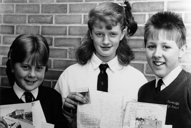 Morley High School pupils with replies in 1988.