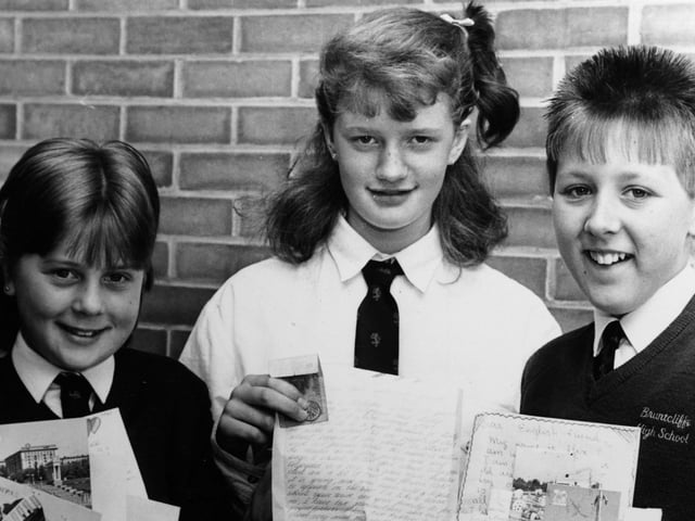 Morley High School pupils with replies in 1988.