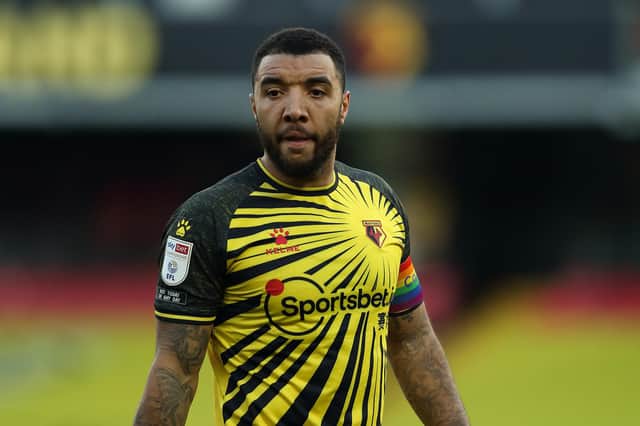 WATFORD, ENGLAND - DECEMBER 05: Troy Deeney of Watford during the Sky Bet Championship match between Watford and Cardiff City at Vicarage Road on December 5, 2020 in Watford, England. (Photo by James Williamson - AMA/Getty Images)