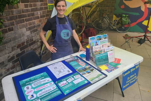 Outreach and bike fixing at a local community event