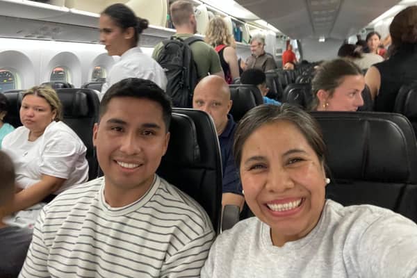 Miriam Flores Gallardo and son Elias on a different flight