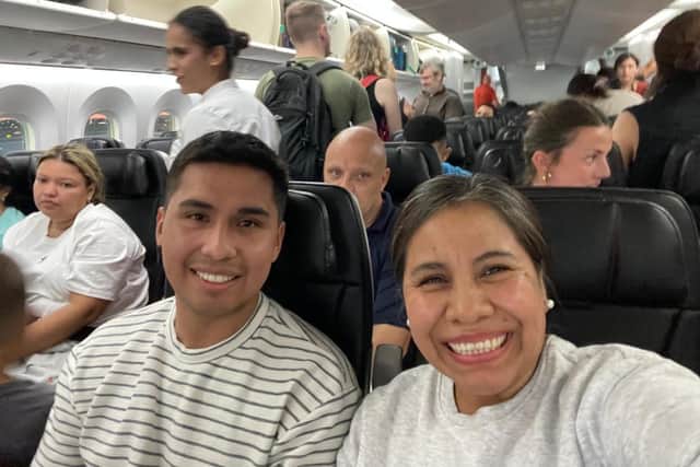 Miriam Flores Gallardo and son Elias on a different flight