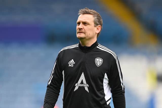 LEEDS, ENGLAND - FEBRUARY 12: Michael Skubala, Interim Manager of Leeds United, looks on prior to the Premier League match between Leeds United and Manchester United at Elland Road on February 12, 2023 in Leeds, England. (Photo by Gareth Copley/Getty Images)