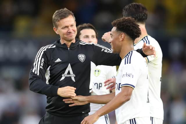 A NEW DAWN: For Leeds United under recently-appointed head coach Jesse Marsch, left, following the arrival of seven summer signings including USA international midfielder Tyler Adams, right, the pair pictured after the final pre-season friendly 6-2 thrashing of Cagliari. Photo by Ashley Allen/Getty Images.