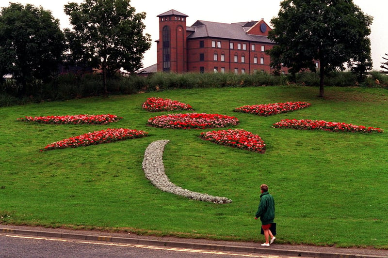 A floral displays on an embankment on the Leeds Inner Ring Road at the Wellington Flyover in West Street. It was part of the Leeds entry into the Britain in Bloom competition.