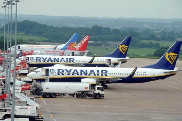 A Ryanair flight at Leeds Bradford.