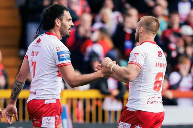 Hull KR halves Tyrone May, left and Mikey Lewis, are in red hot form, Leeds Rhinos coach Brad Arthur has warned. Picture by Alex Whitehead/SWpix.com.