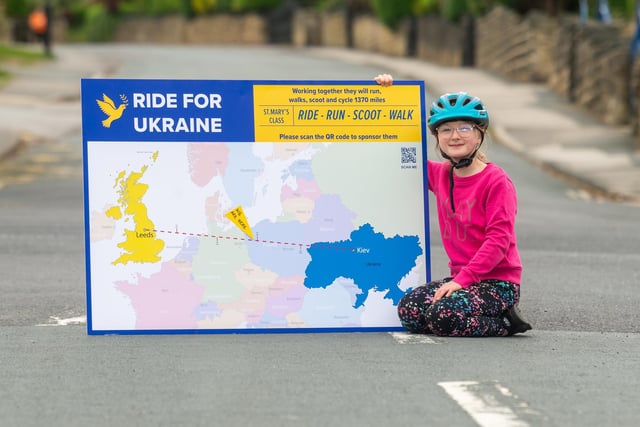 Elsie Ormiston and her classmates at St Margaret's C of E Primary School covered the equivalent of the 1,370-mile distance between Horsforth and the Ukrainian capital of Kyiv by various means such as running and cycling. Over £1,500 was raised and donated to charities helping children from Ukraine.
