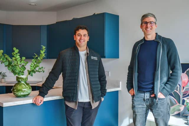 Left to right is Tobias Duczenko from Zenko City Living and Ollie Maitland who owns the building, inside one of the new apartments.