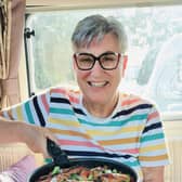 Karen Wright cooking in her happy place