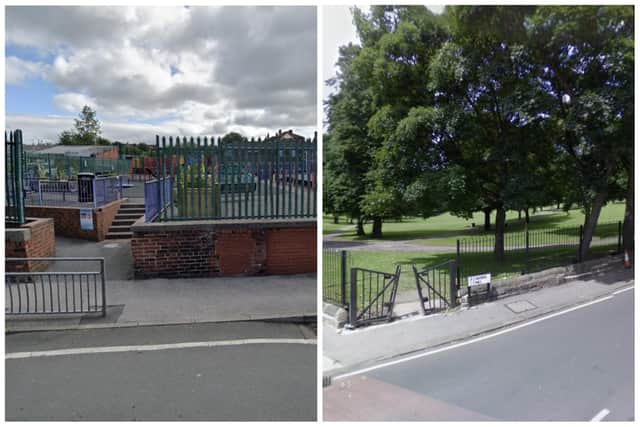 The knife attack happened in Ashton Road Park (left) and the saw attack in Potternewton Park. (Google Maps)