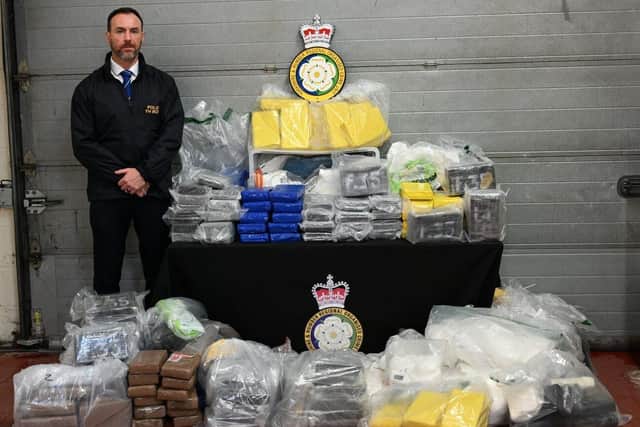 Det Chief Supt Galvin with some of the seized drugs. (pic by WYP)