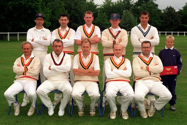 Scarcroft CC, who played in Division One of the Wetherby League, pictured in June 1997.  Back row, from left, are Paul Edwards, Andrew Aldred, Simon Ball, Mark Gregson, David Hartley and Lee Johnson (scorer).  Front row, from left, are Ian Mackland, Nigel Rush, Simon Johnson (captain), Simon Lee and Pete Phelan.
