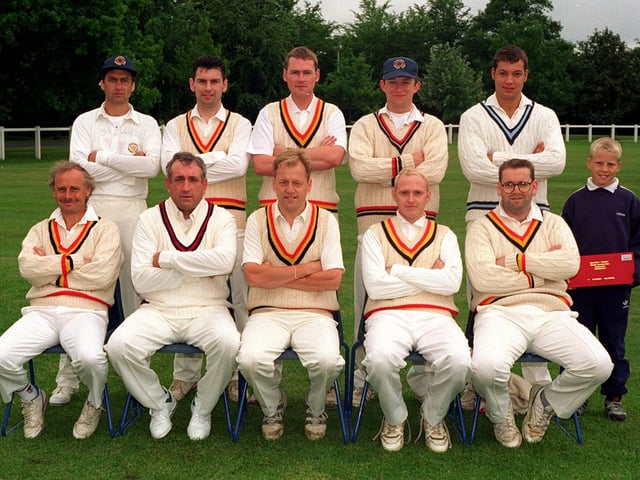 Scarcroft CC, who played in Division One of the Wetherby League, pictured in June 1997.  Back row, from left, are Paul Edwards, Andrew Aldred, Simon Ball, Mark Gregson, David Hartley and Lee Johnson (scorer).  Front row, from left, are Ian Mackland, Nigel Rush, Simon Johnson (captain), Simon Lee and Pete Phelan.