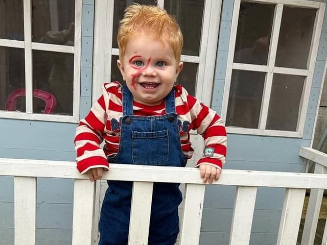A very cute Chucky costume! Shared by Stephanie Hunter.