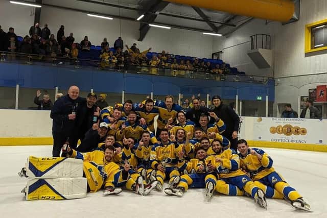 CHAMPIONS: Leeds Knights will celebrate with the league trophy for the first time on Sunday night in front of their own fans at Elland Road Ice Arena.