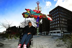 Hibiscus Rising, a new sculpture by international artist Yinka Shonibare unveiled in Leeds, as part of LEEDS 2023, Year of Culture. Co-commissioned by The David Oluwale Memorial Association. Photo: Jonathan Gawthorpe