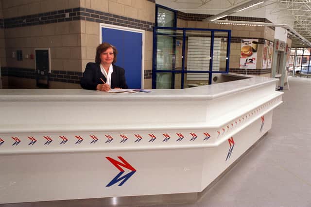 The check-in desk at the new National Express Dyer Street Coach Station in 1996.