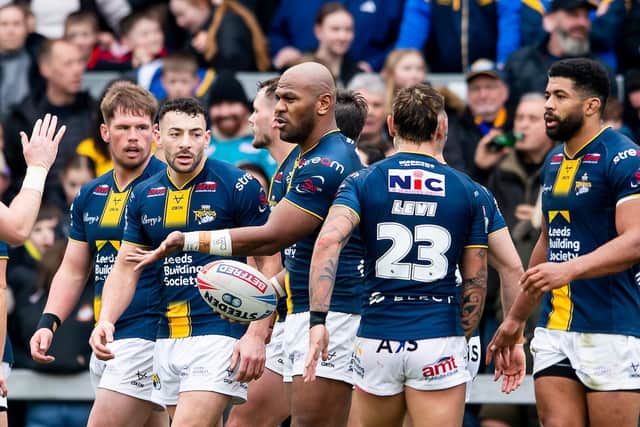 Rhinos celebrate a try during last Sunday's win against Castleford Tigers. Boss Brad Arthur has urged them not to get bored with playing well. Picture by Allan McKenzie/SWpix.com.