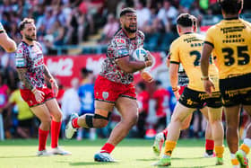 Lazarus Vaalepu in action for Leigh Leopards against Castleford Tigers last month. Picture by Alex Whitehead/SWpix.com.
