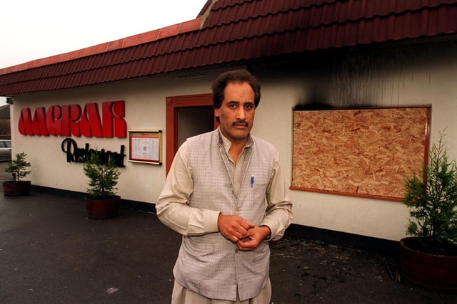 The Aagrah's Pudsey restaurant on Leeds Bradford Road was the target of an arson attack in December 1996. Pictured is owner Mohammed Aslam.