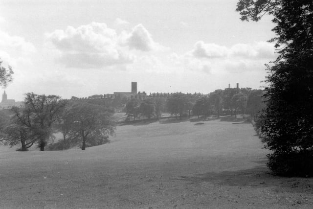 An undated view across one of the fairways on the golf course at Gott's Park looking towards Stanningley Road.