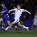 WIMBLEDON, ENGLAND - FEBRUARY 01: Ben Andreucci of Leeds Utd shoots at goal at The Cherry Red Records Stadium on February 01, 2023 in Wimbledon, England. (Photo by Julian Finney/Getty Images)