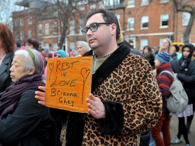 One of the many homemade placards sharing a message in tribute to Brianna.
