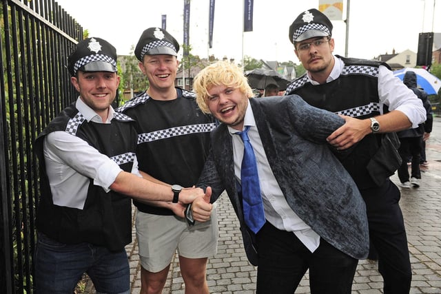 Fans dressed as Boris Johnson and police officers at the England v Australia Test at Headingley.