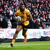 Mikaele Ravalawa, seen scoring against St Helens in pre-season, is one of 10 potential debutants in Castleford Tigers' squad to face Doncaster on Saturday. Picture by Olly Hassell/SWpix.com.