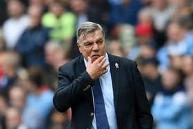 MANCHESTER, ENGLAND - MAY 06: Sam Allardyce, Manager of Leeds United, reacts during the Premier League match between Manchester City and Leeds United at Etihad Stadium on May 06, 2023 in Manchester, England. (Photo by Shaun Botterill/Getty Images)