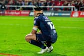Disappointment for Rhyse Martin as his Leeds Rhinos career ends with a defeat at his future club Hull KR. Picture by Allan McKenzie/SWpix.com.