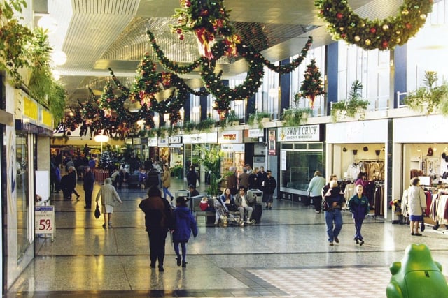 Inside Crossgates Shopping Centre at Christmas in December 1994.