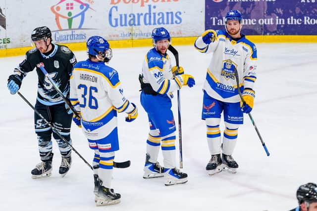 POWER PLAYER: Liam Peyton celebrates his second goalof the night against Solway. Picture: Kev Bland/Knights Media.