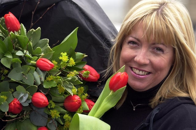 February 2003 and florist Karen Lamb from Guiseley is pictured with tulips which were more popular than roses for Valentines Day.
