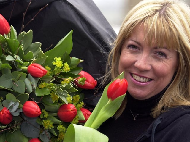 February 2003 and florist Karen Lamb from Guiseley is pictured with tulips which were more popular than roses for Valentines Day.