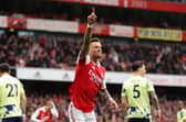BACK TO HAUNT: Arsenal's Ben White celebrates his strike in Saturday's 4-1 defeat of his former loan side Leeds United at the Emirates. Photo by Julian Finney/Getty Images.