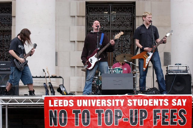 Students gather at the Millenium Square in Leeds city centre for a rally to protest against student debt. Pyro Project pictured live in stage, in March, 2003.