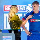 Leeds Rhinos' James McDonnelll is interviewed by Jenna Brooks, of Sky Sports, during this week's Super League Dream team media event at Elland Road. Picture by Allan McKenzie/SWpix.com.