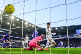 Leeds United's Sonny Perkins (centre right) scores their side's second goal of the game during the Emirates FA Cup third round match at Cardiff City Stadium. Picture date: Sunday January 8, 2023. (Pic: PA)