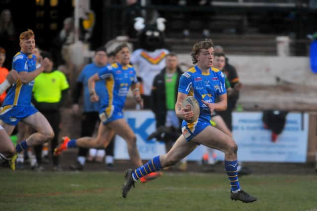 Seventeen-year-old stand-off Fergus McCormack, seen in pre-season action against Bradford Bulls, is tipped as a star of Leeds Rhinos' future. Picture by Steve Riding.