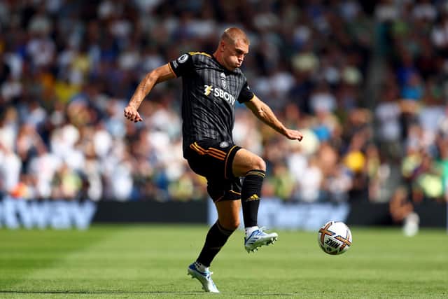 BRIGHTON, ENGLAND - AUGUST 27: Rasmus Kristensen of Leeds United in action during the Premier League match between Brighton & Hove Albion and Leeds United at American Express Community Stadium on August 27, 2022 in Brighton, England. (Photo by Bryn Lennon/Getty Images)