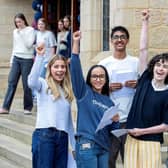 Rufus Baxter, Liberty Preston, Anna Schlosshan, Abrahim Taher and Navjot Singh were delighted to find they each had a string of grade 9s. Photo: Bradford Grammar School