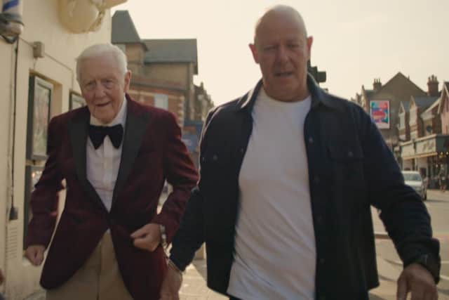 Sir Ben Slade & George start their Handcuffed challenge in London in the new Channel 4 reality show Handcuffed: Last Pair Standing (Picture: 72 Films)