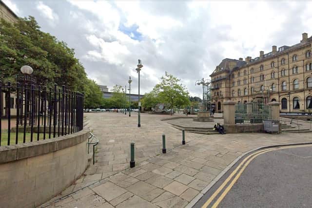Detectives are investigating the attempted sexual assault of a woman on the grassed area of Drake Street in Bradford city centre. Picture: Google