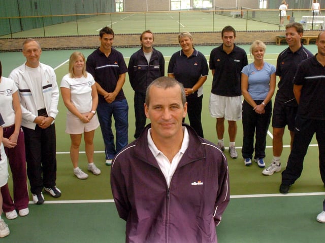 Steve McLoughlin, the new head tennis coach at The David Lloyd Centre in Moortown pictured with some of the tennis coaching staff. in September 2004.
