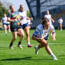 Nicole Kennedy seen scoring a try during her Leeds Rhinos debut against Cardiff in April. Picture by Allan McKenzie/SWpix.com.