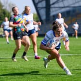 Nicole Kennedy seen scoring a try during her Leeds Rhinos debut against Cardiff in April. Picture by Allan McKenzie/SWpix.com.