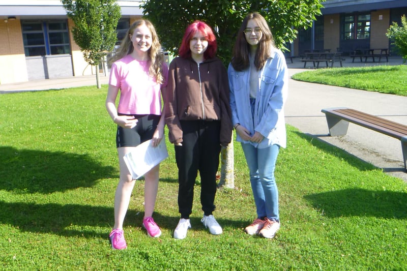 Netherthorpe School students Daisy Manning, Megan Lowry and Emily Leader celebrating their GCSE results