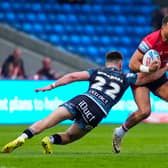 Esan Marsters, seen on the ball for Salford Red Devils against Leigh leopards in April, has become Bradford Bulls' latest siging. Picture by Olly Hassell/SWpix.com.